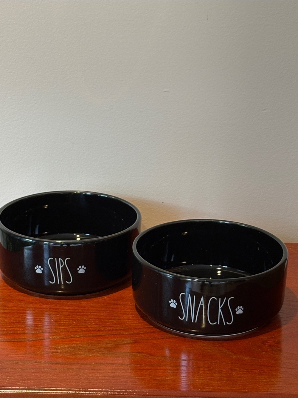 Black "Sips" and "Snacks" Ceramic Dog Bowls Set